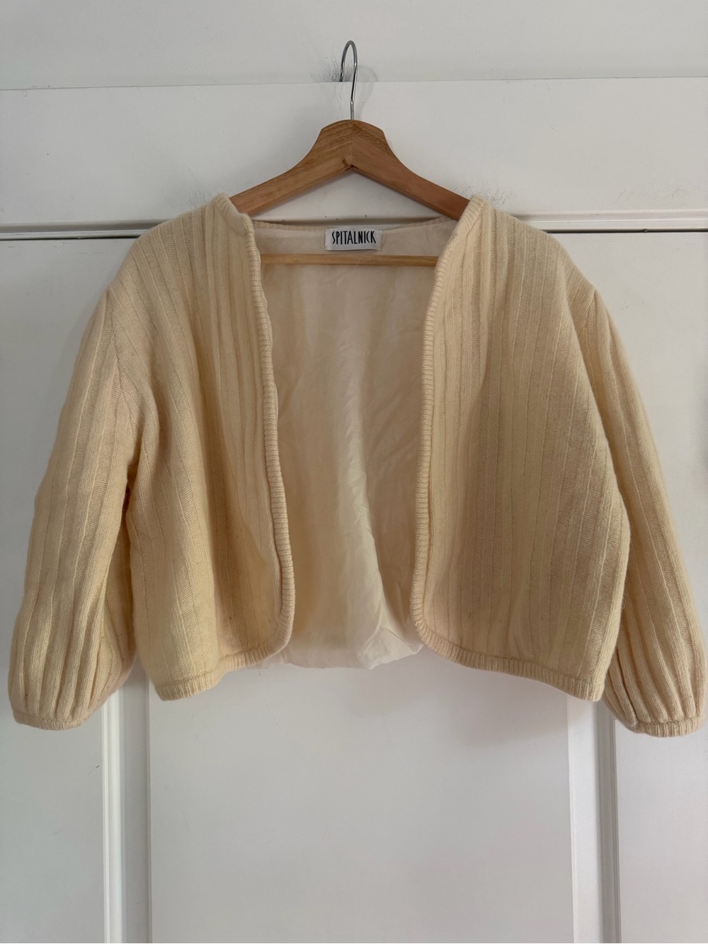Vintage Spitalnick Angora/Lambswool Cropped Cardigan Cream - L